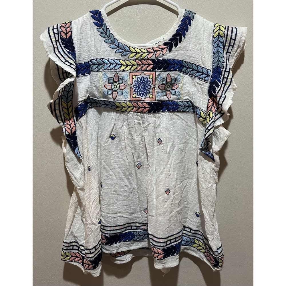 ARULA Women's‎ Sleeveless Bohemian Embroidered Blouse Size M - White